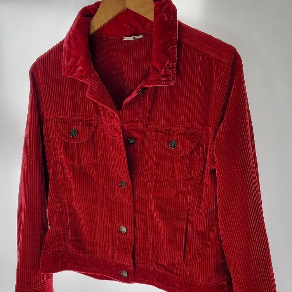 Jewel Tone Red 100% Cotton Corduroy Cropped Jacket Size S